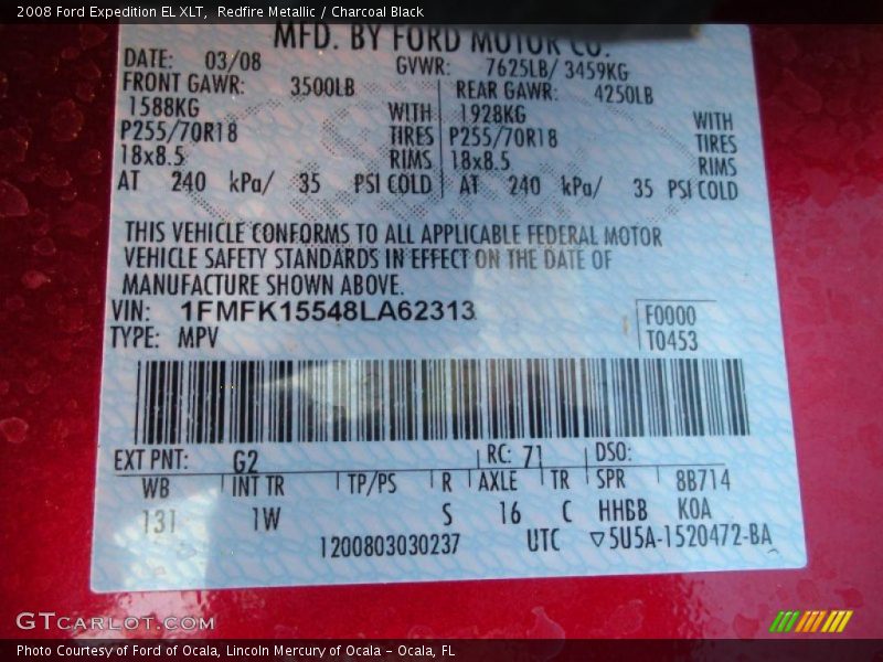2008 Expedition EL XLT Redfire Metallic Color Code G2