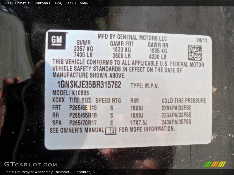 Black / Ebony 2011 Chevrolet Suburban LT 4x4