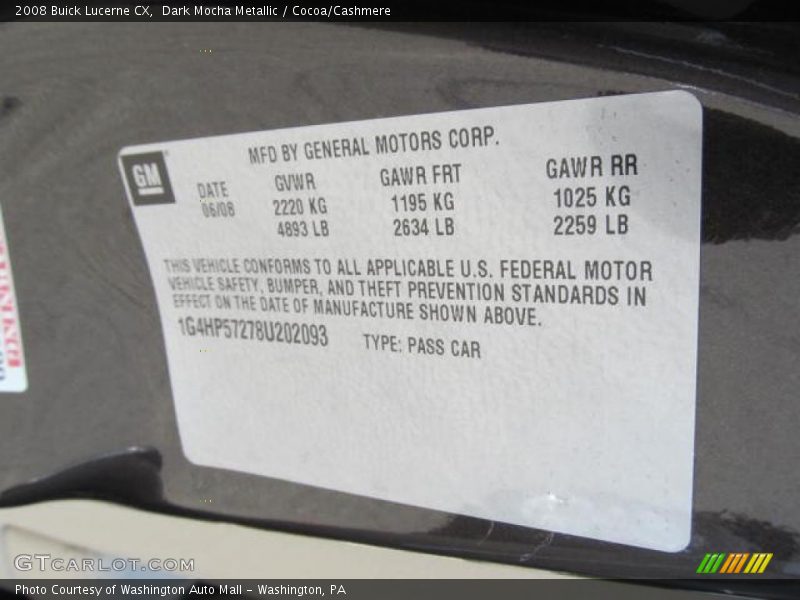 Dark Mocha Metallic / Cocoa/Cashmere 2008 Buick Lucerne CX