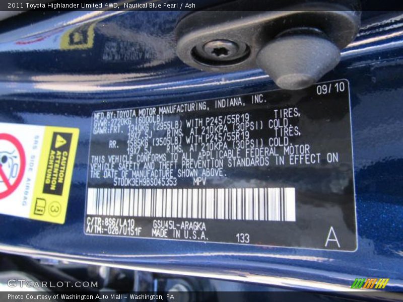 Nautical Blue Pearl / Ash 2011 Toyota Highlander Limited 4WD