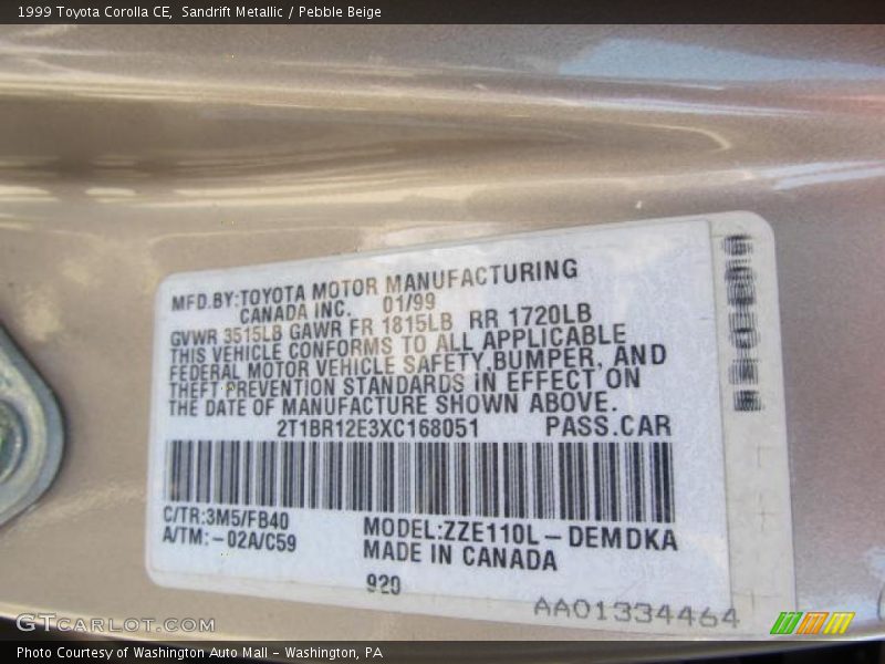 Sandrift Metallic / Pebble Beige 1999 Toyota Corolla CE