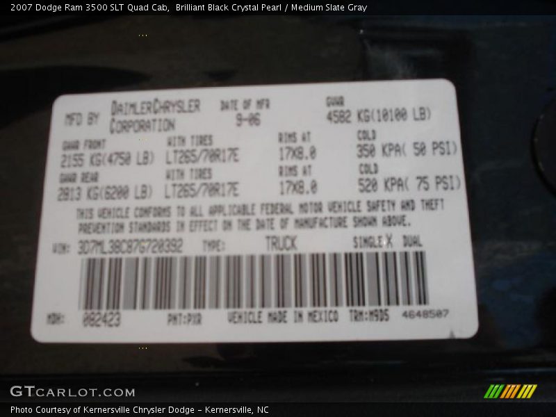 Brilliant Black Crystal Pearl / Medium Slate Gray 2007 Dodge Ram 3500 SLT Quad Cab