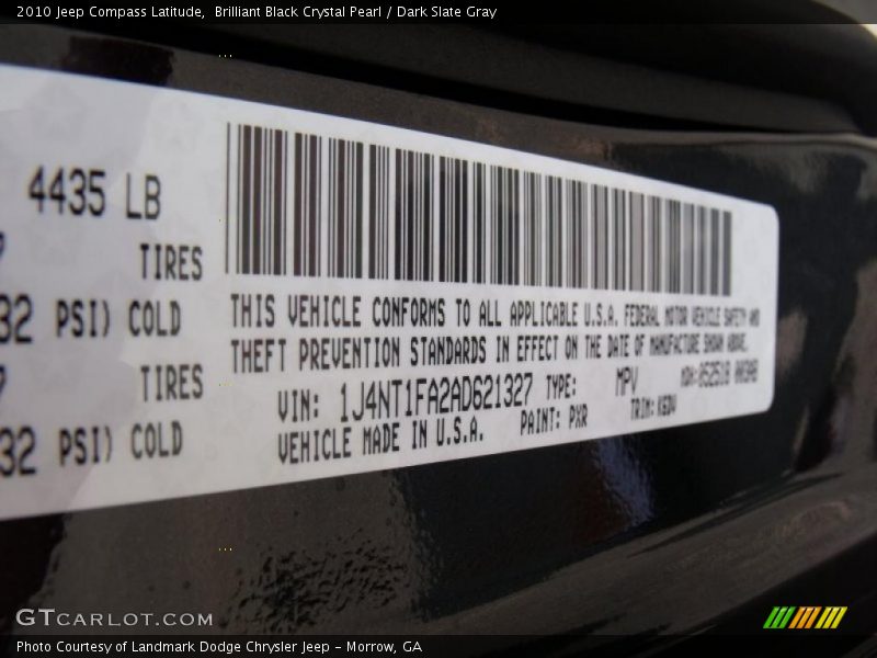 Brilliant Black Crystal Pearl / Dark Slate Gray 2010 Jeep Compass Latitude