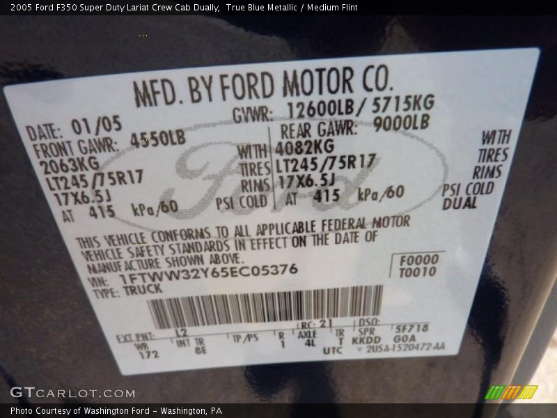 True Blue Metallic / Medium Flint 2005 Ford F350 Super Duty Lariat Crew Cab Dually