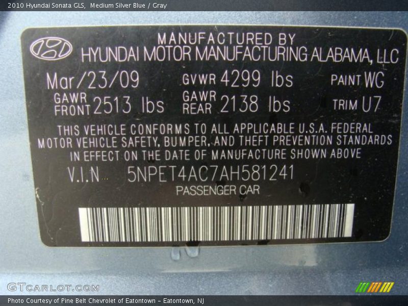 Medium Silver Blue / Gray 2010 Hyundai Sonata GLS
