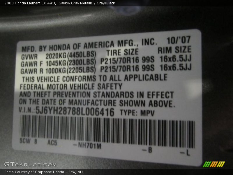Galaxy Gray Metallic / Gray/Black 2008 Honda Element EX AWD