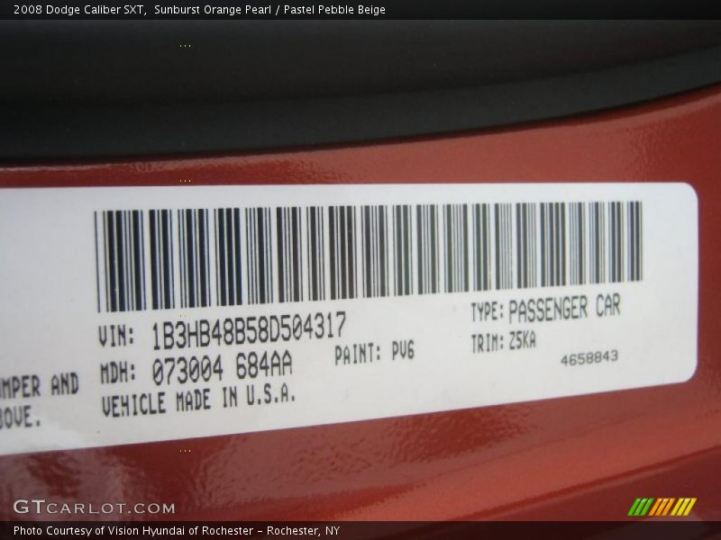 Sunburst Orange Pearl / Pastel Pebble Beige 2008 Dodge Caliber SXT
