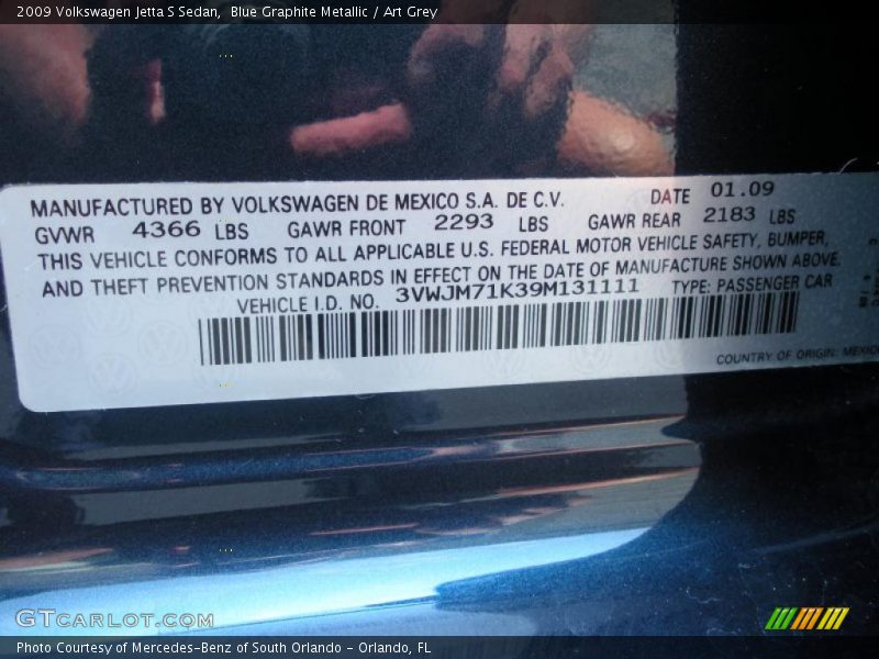 Blue Graphite Metallic / Art Grey 2009 Volkswagen Jetta S Sedan
