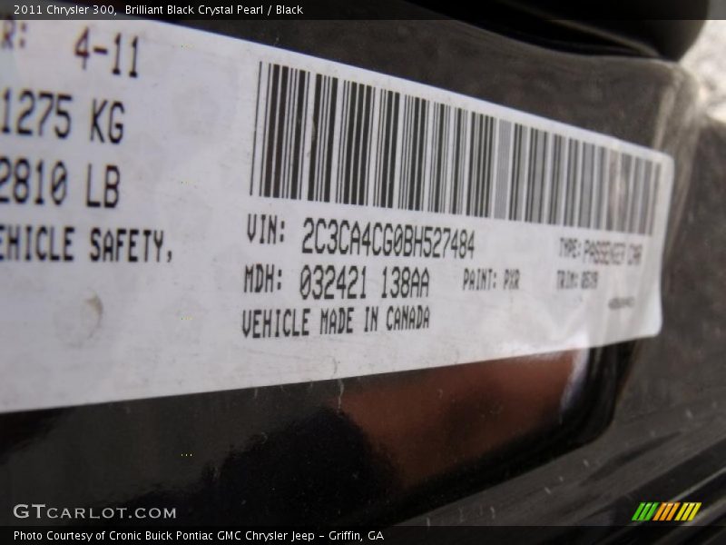 Brilliant Black Crystal Pearl / Black 2011 Chrysler 300
