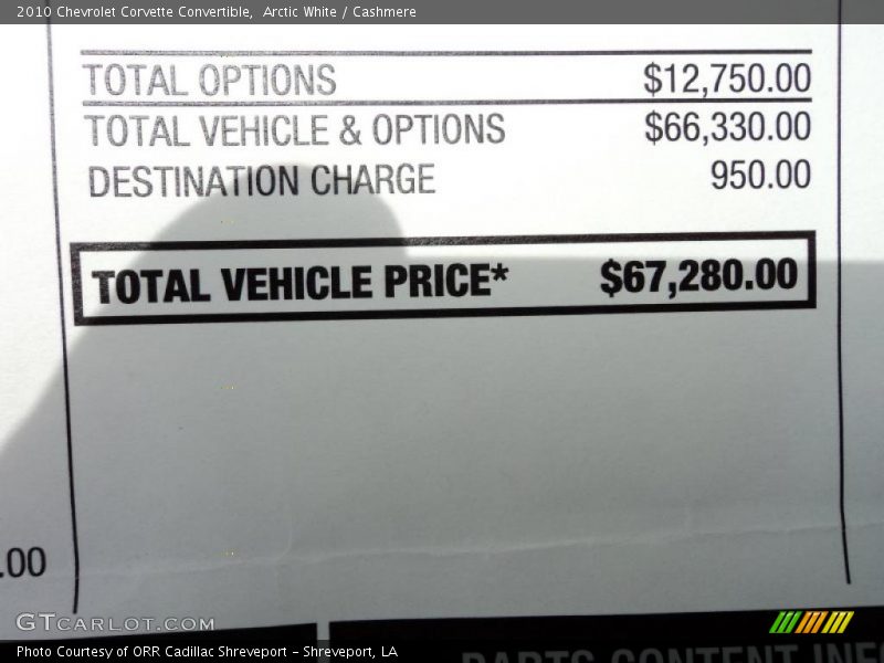  2010 Corvette Convertible Window Sticker