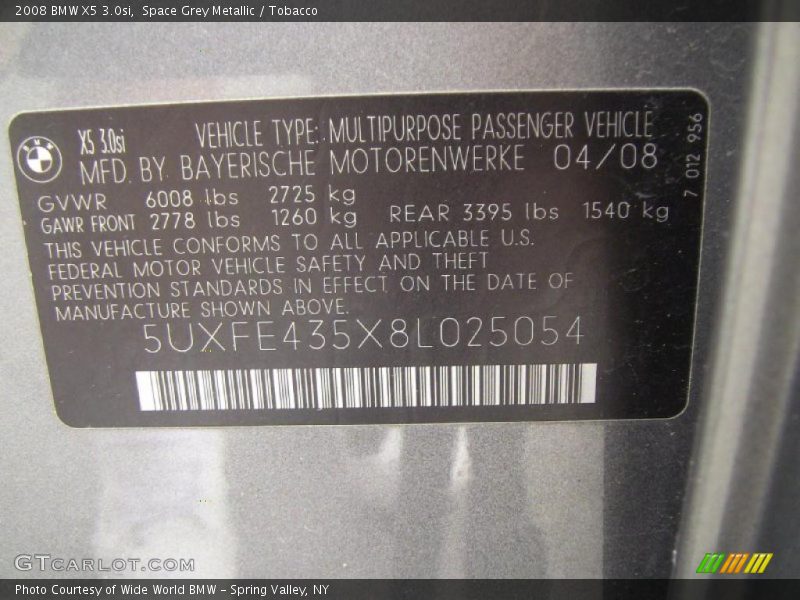 Space Grey Metallic / Tobacco 2008 BMW X5 3.0si