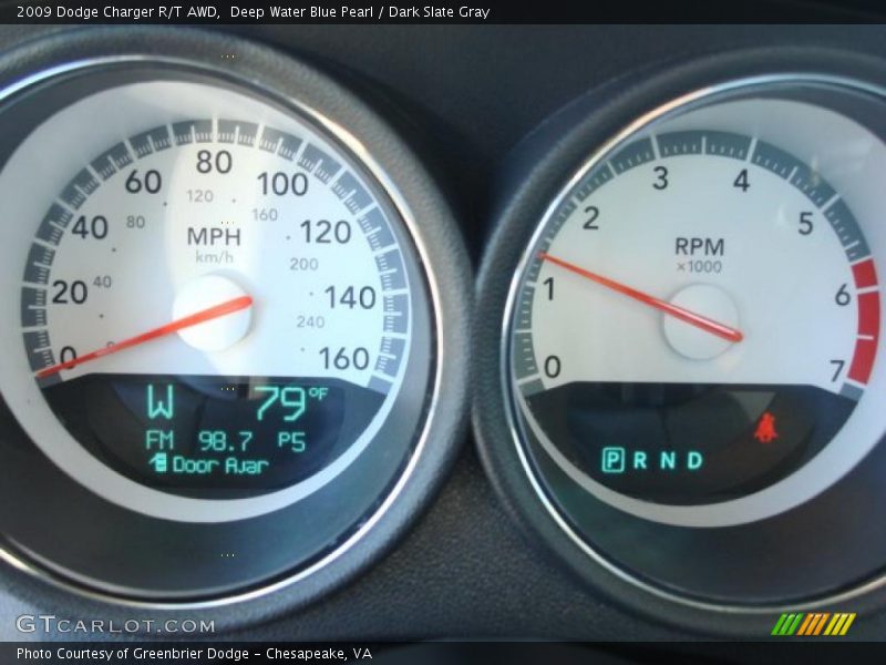 Deep Water Blue Pearl / Dark Slate Gray 2009 Dodge Charger R/T AWD