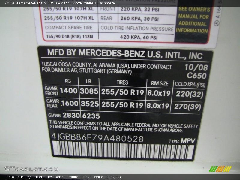 Arctic White / Cashmere 2009 Mercedes-Benz ML 350 4Matic