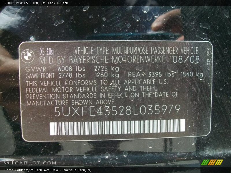 Jet Black / Black 2008 BMW X5 3.0si