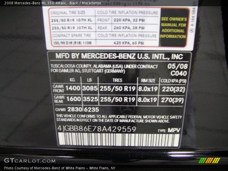 Black / Macadamia 2008 Mercedes-Benz ML 350 4Matic