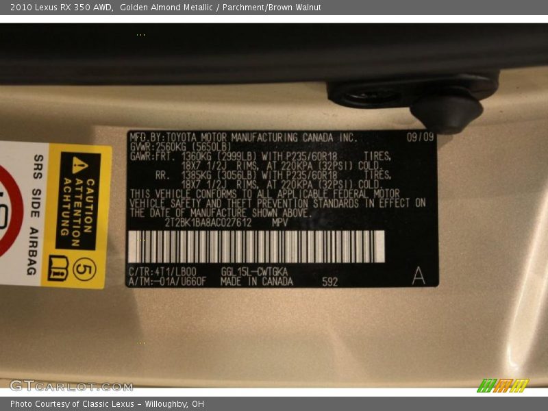 Golden Almond Metallic / Parchment/Brown Walnut 2010 Lexus RX 350 AWD