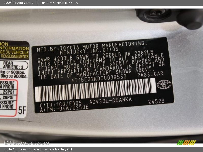 Lunar Mist Metallic / Gray 2005 Toyota Camry LE