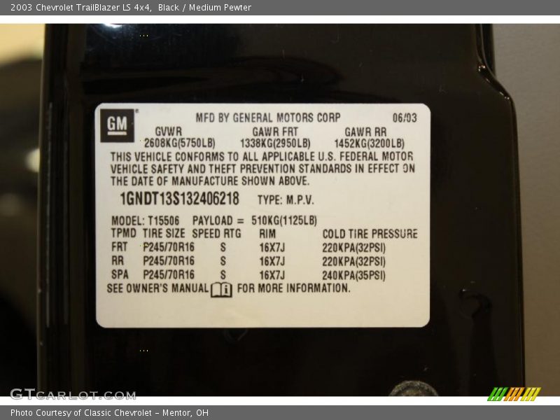 Black / Medium Pewter 2003 Chevrolet TrailBlazer LS 4x4
