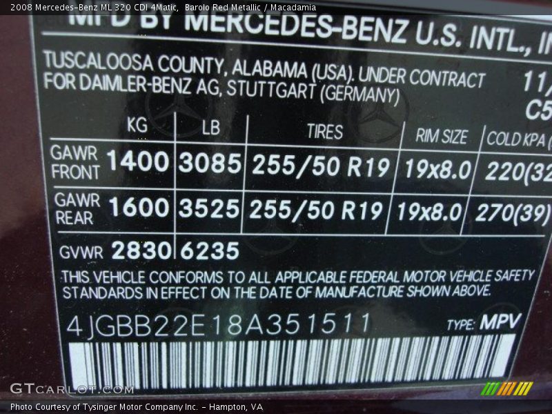 Barolo Red Metallic / Macadamia 2008 Mercedes-Benz ML 320 CDI 4Matic