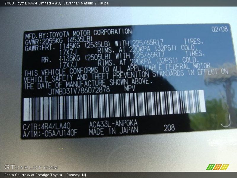 Savannah Metallic / Taupe 2008 Toyota RAV4 Limited 4WD