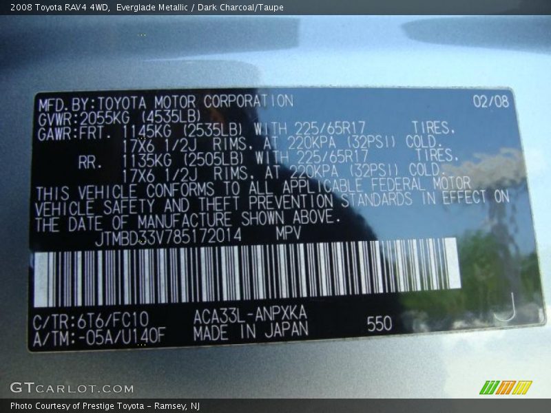 Everglade Metallic / Dark Charcoal/Taupe 2008 Toyota RAV4 4WD