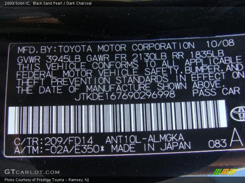 Black Sand Pearl / Dark Charcoal 2009 Scion tC