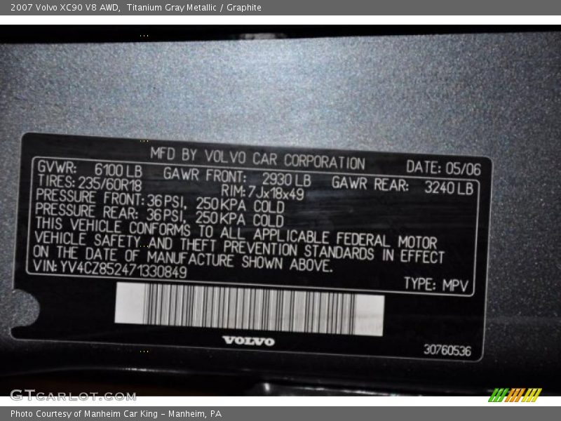 Titanium Gray Metallic / Graphite 2007 Volvo XC90 V8 AWD
