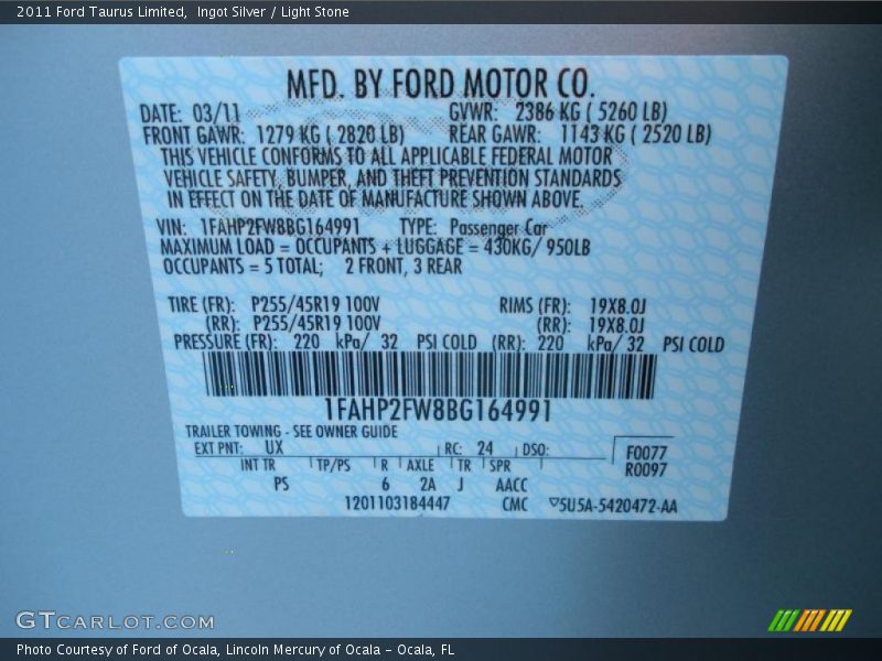 Ingot Silver / Light Stone 2011 Ford Taurus Limited
