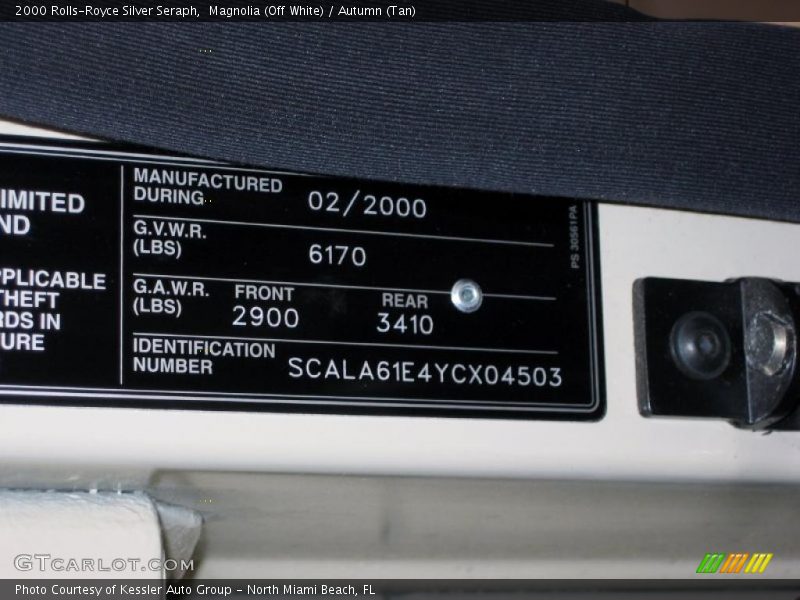 Info Tag of 2000 Silver Seraph 