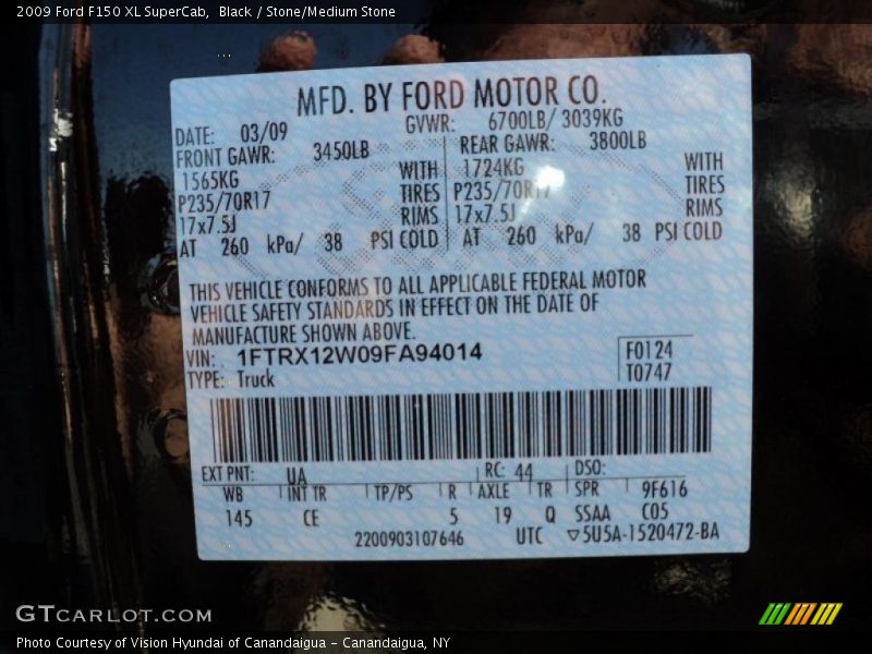 Black / Stone/Medium Stone 2009 Ford F150 XL SuperCab