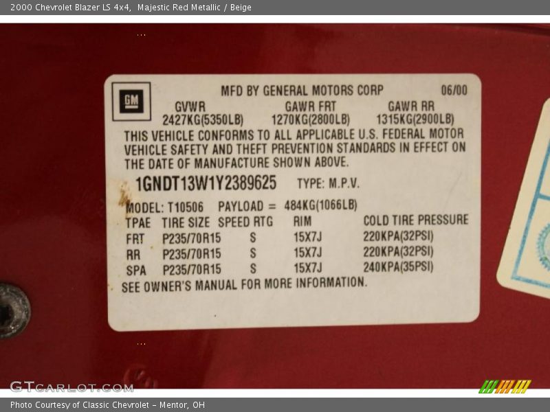 Majestic Red Metallic / Beige 2000 Chevrolet Blazer LS 4x4
