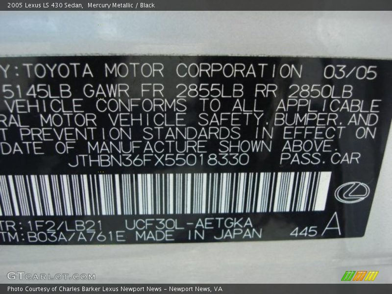 Mercury Metallic / Black 2005 Lexus LS 430 Sedan