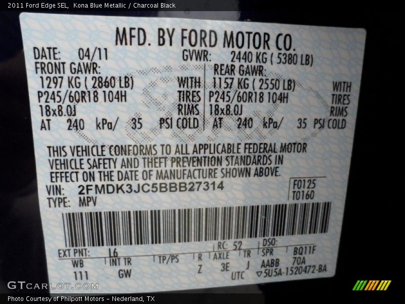 Kona Blue Metallic / Charcoal Black 2011 Ford Edge SEL