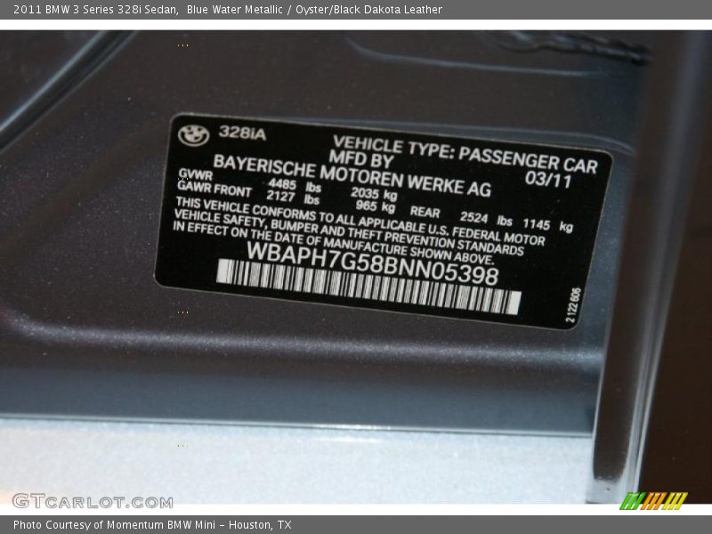 Blue Water Metallic / Oyster/Black Dakota Leather 2011 BMW 3 Series 328i Sedan