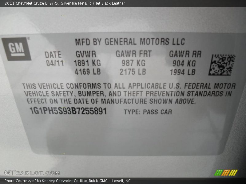 Silver Ice Metallic / Jet Black Leather 2011 Chevrolet Cruze LTZ/RS