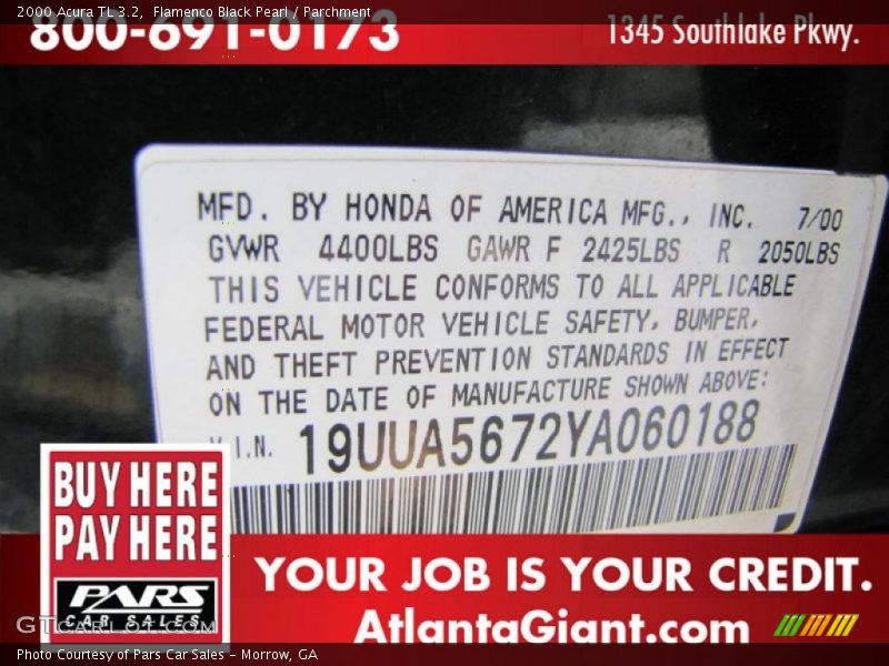 Flamenco Black Pearl / Parchment 2000 Acura TL 3.2