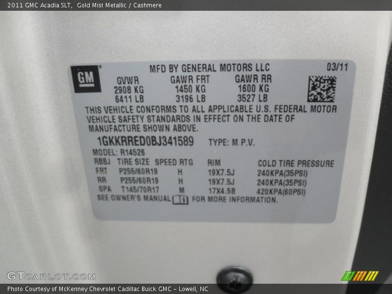 Gold Mist Metallic / Cashmere 2011 GMC Acadia SLT