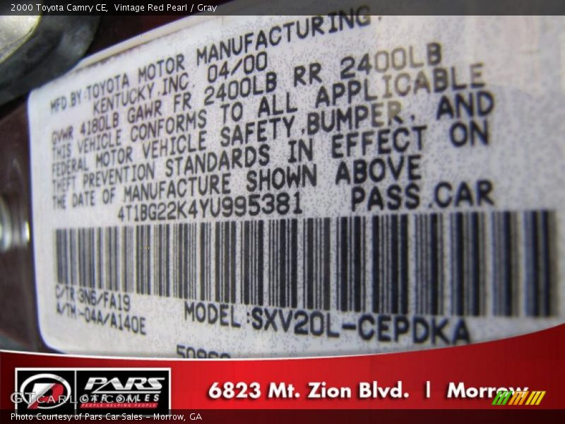 Vintage Red Pearl / Gray 2000 Toyota Camry CE
