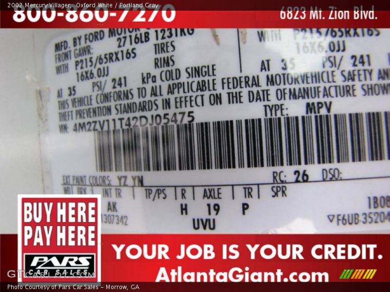 Oxford White / Portland Gray 2002 Mercury Villager