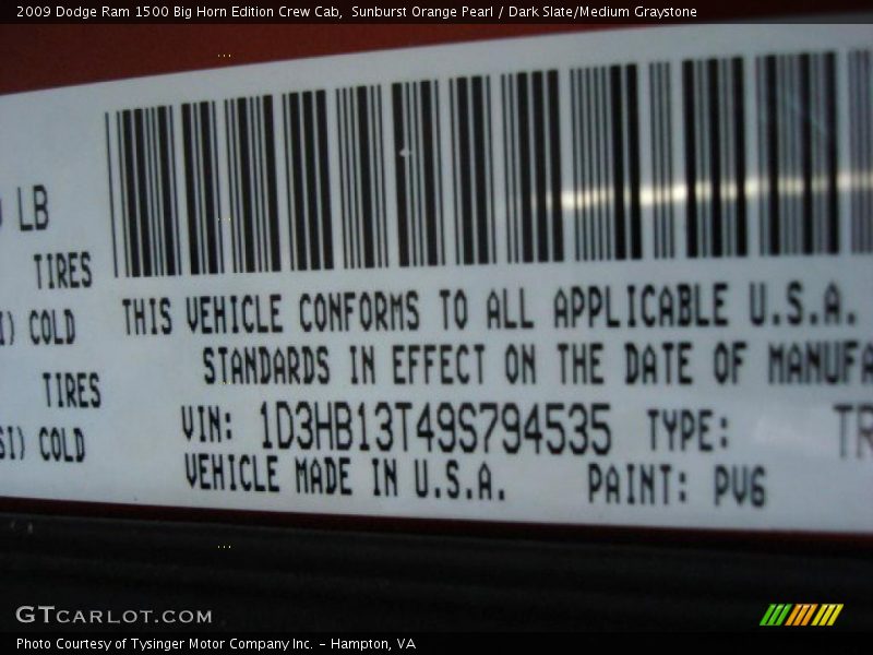 Sunburst Orange Pearl / Dark Slate/Medium Graystone 2009 Dodge Ram 1500 Big Horn Edition Crew Cab