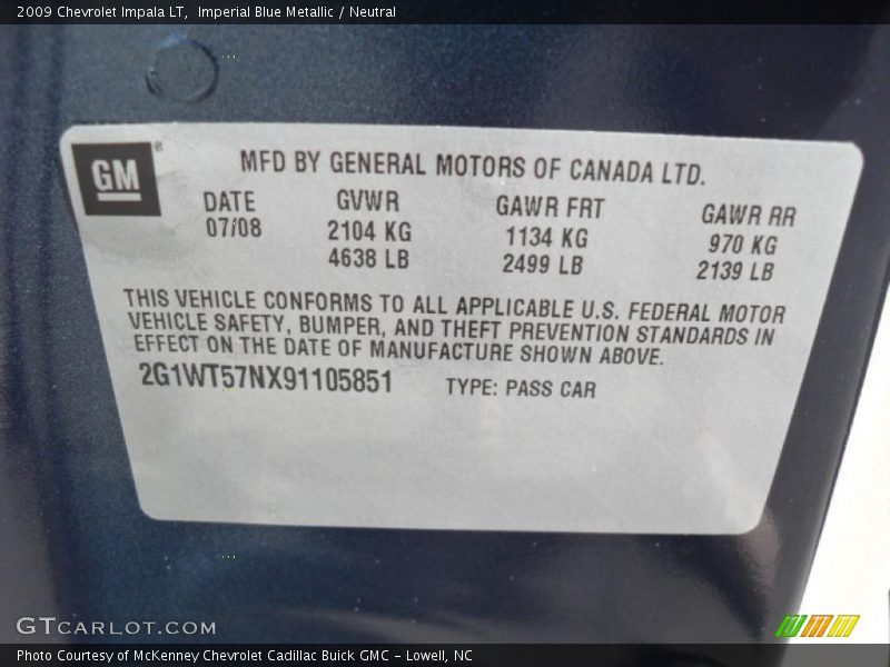 Imperial Blue Metallic / Neutral 2009 Chevrolet Impala LT
