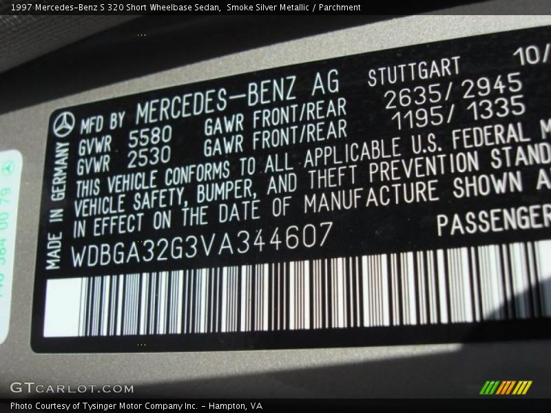 Smoke Silver Metallic / Parchment 1997 Mercedes-Benz S 320 Short Wheelbase Sedan