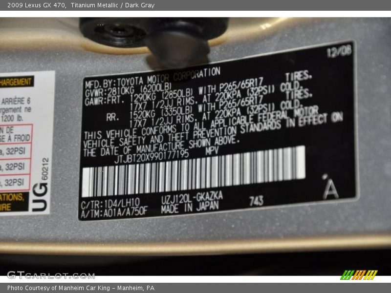 Titanium Metallic / Dark Gray 2009 Lexus GX 470
