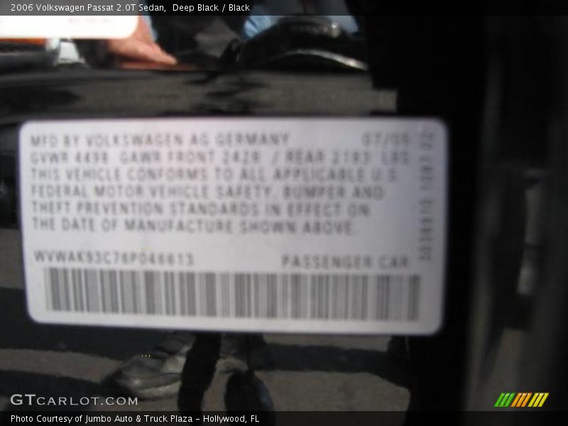 Deep Black / Black 2006 Volkswagen Passat 2.0T Sedan