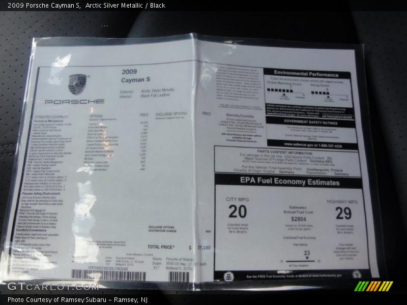  2009 Cayman S Window Sticker