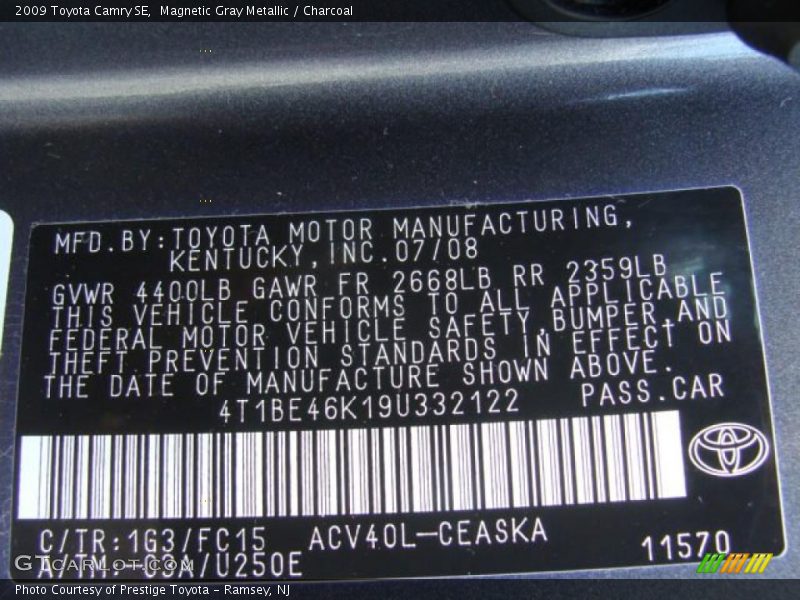 Magnetic Gray Metallic / Charcoal 2009 Toyota Camry SE