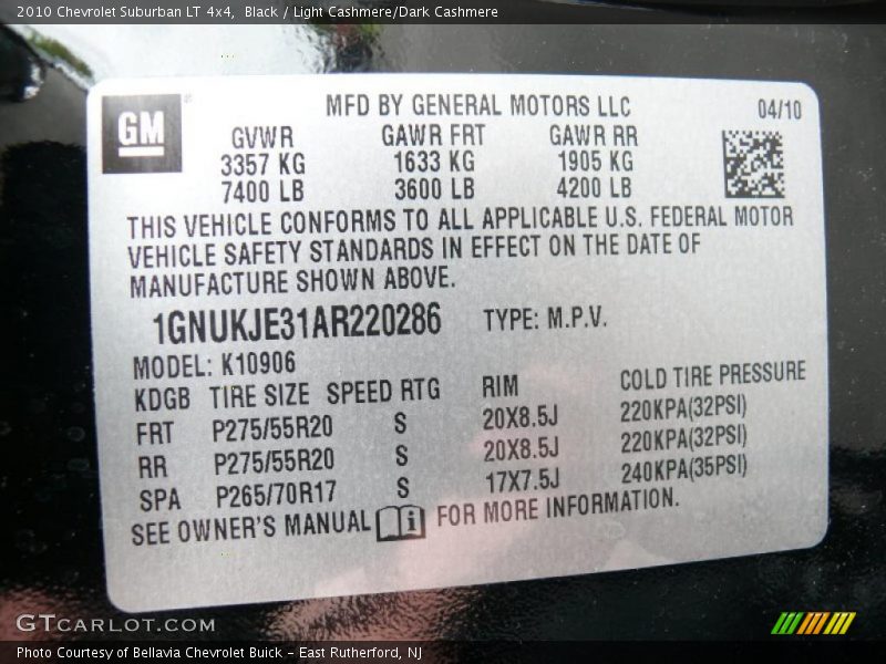 Black / Light Cashmere/Dark Cashmere 2010 Chevrolet Suburban LT 4x4