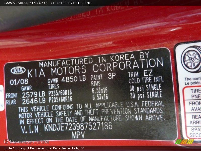 Volcanic Red Metallic / Beige 2008 Kia Sportage EX V6 4x4