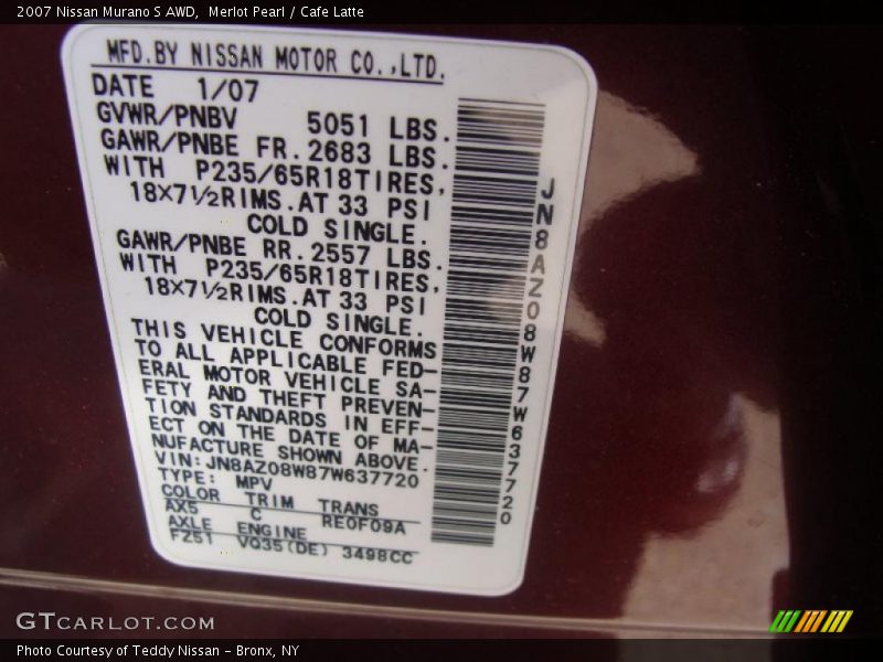 Merlot Pearl / Cafe Latte 2007 Nissan Murano S AWD