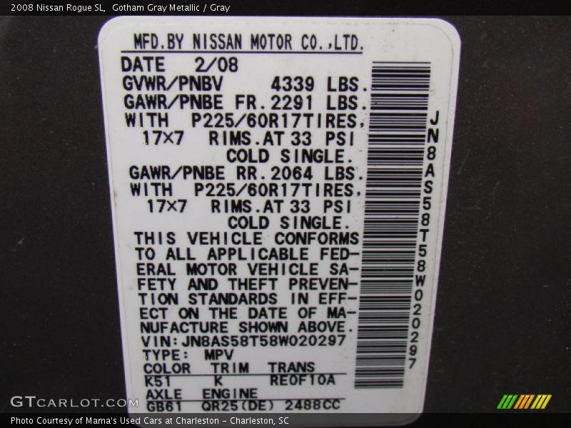 Gotham Gray Metallic / Gray 2008 Nissan Rogue SL